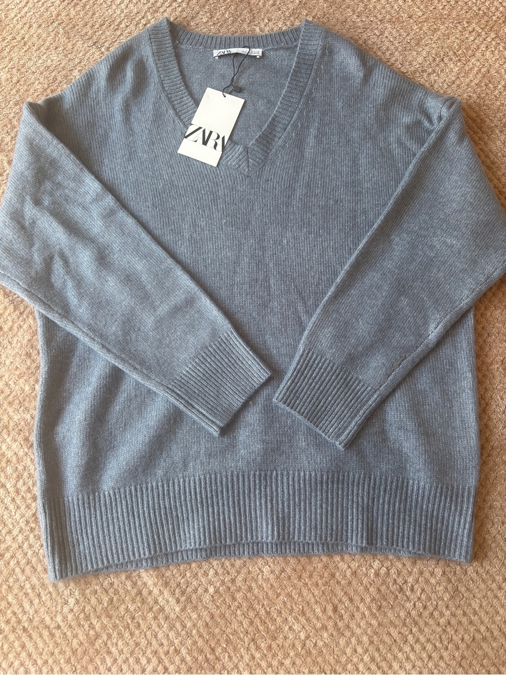 NWT Zara V-Neck Knit Sweater - Dusty Gray Blue